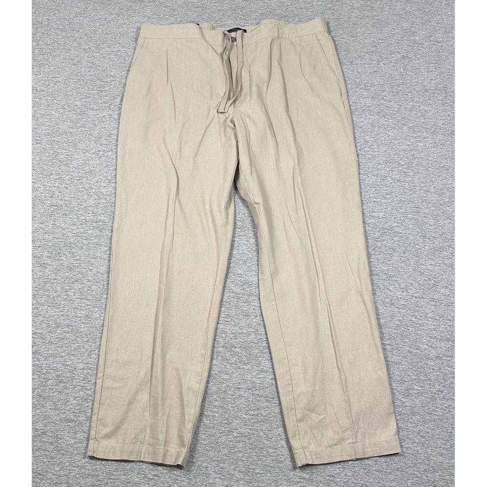 Marc Anthony Pants Mens XL Beige Linen Blend Luxury Relaxed Straight Vacation